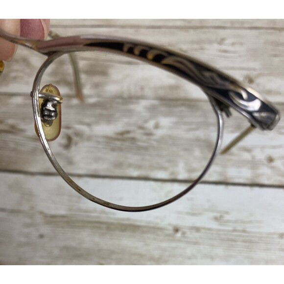 MCM Etched Silver Tone Cat Eye Eyeglass Frames 12K White GF USA 4-1/4-5-1/2 - Picture 5 of 15